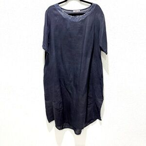 Own it 100% linen lagenlook Navy‎ Midi Dress L